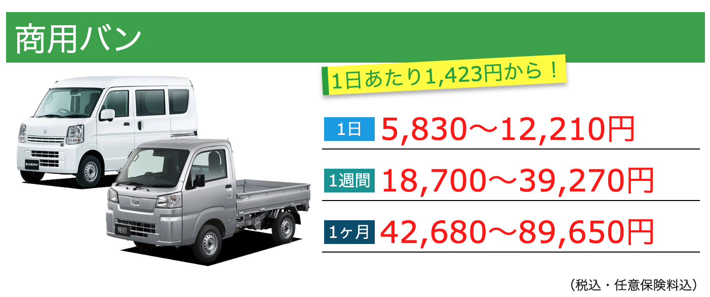 業務レンタカー　商用バン　レンタル料金